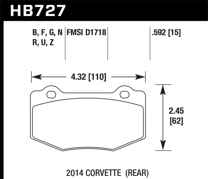 Chevrolet Corvette Z06 Brake Pads - Rear - Hawk Performance - DTC-30 - 2015